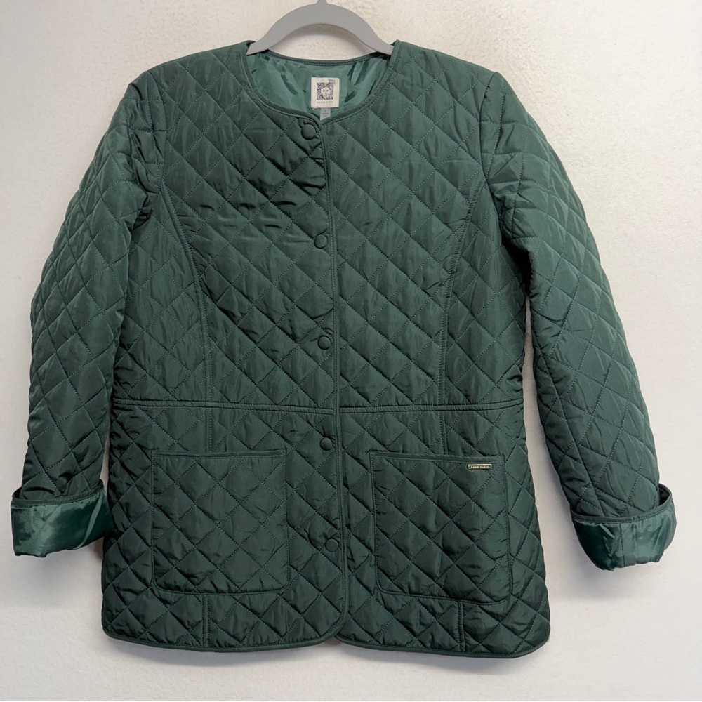 Anne Klein Quilted Coat Jacket‎ Green S Button Front